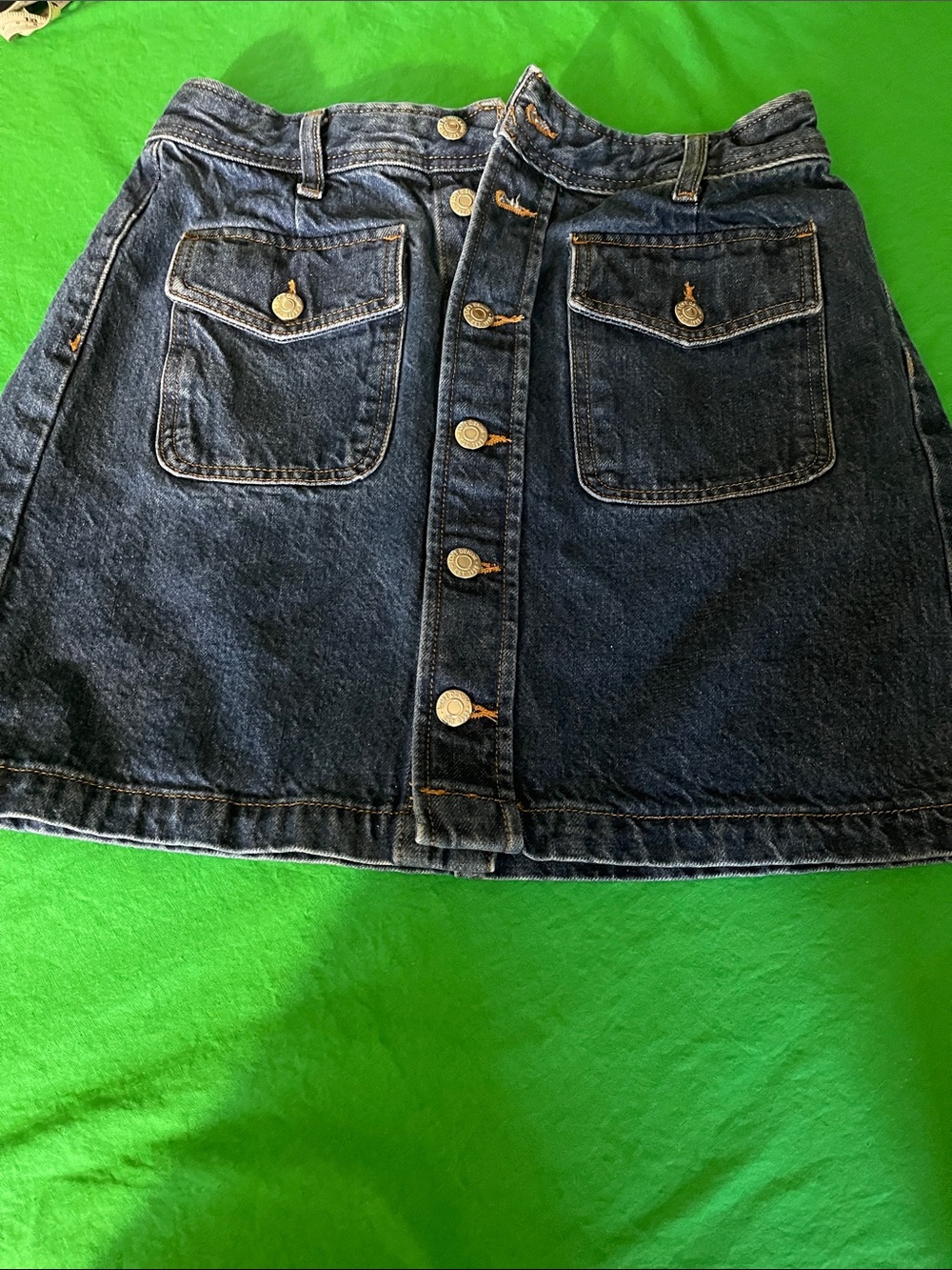 LOFT Dark Blue Button-Front Denim Mini Skirt